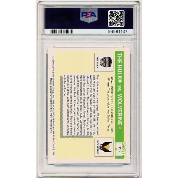 1990 Impel Marvel Universe The Hulk vs Wolverine #113 PSA 6 EX-MT H1F6 1137 - Picture 2 of 2